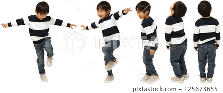 Full body boy set wearing striped shirt and denim 125673655