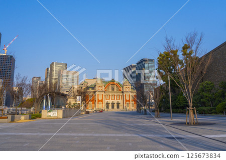 沐浴在朝陽中的大阪市中央公會堂和中之島大廈 沐浴在朝陽中的大阪市中央公會堂和中之島大廈 125673834