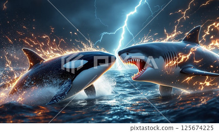 Killer whale vs. great white shark 125674225