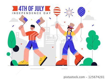 4th of July Happy Independence Day USA Vector Illustration featuring the American Flag and Balloons for National Holiday Celebration Background 125674281