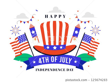 4th of July Happy Independence Day USA Vector Illustration featuring the American Flag and Balloons for National Holiday Celebration Background 125674283