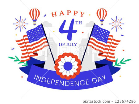 4th of July Happy Independence Day USA Vector Illustration featuring the American Flag and Balloons for National Holiday Celebration Background 125674286