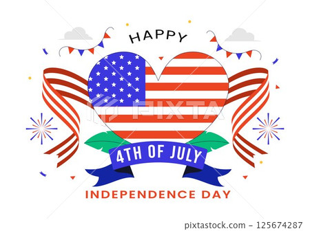 4th of July Happy Independence Day USA Vector Illustration featuring the American Flag and Balloons for National Holiday Celebration Background 125674287
