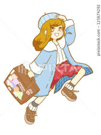 Long-haired girl going out Long-haired girl going out 125674292