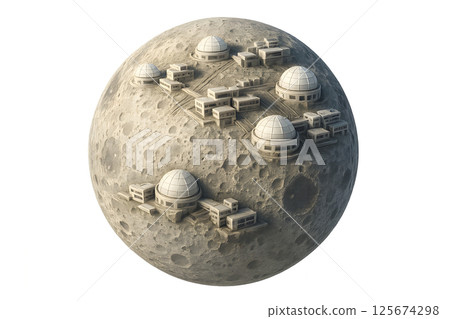 未來派 3D 月球及其上建造的人工棲息地 摳圖背景 125674298