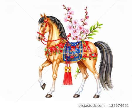 Horse Chinese Zodiac AI Generation New Year's Card 125674461