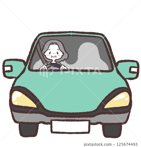 Illustration of a senior woman driving 125674493