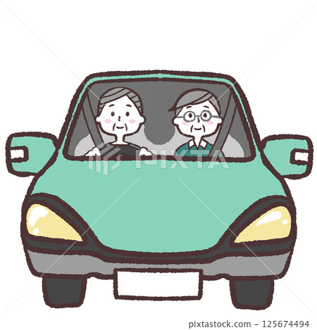 Illustration of a senior man driving 125674494