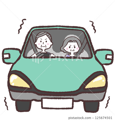 一對老年夫婦對開車感到緊張的插圖 一對老年夫婦對開車感到緊張的插圖 125674501