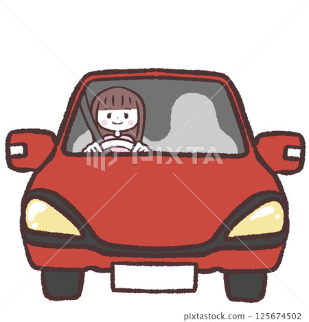 Illustration of a woman driving a car Illustration of a woman driving a car 125674502