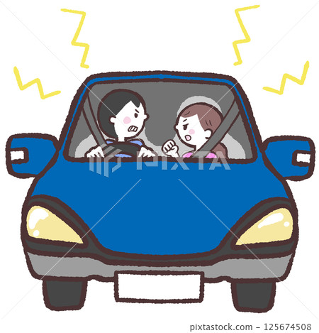 Illustration of a man and woman fighting in a car 125674508