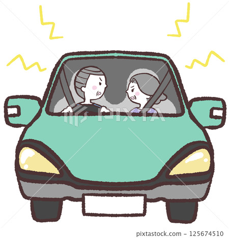 Illustration of a senior man and woman fighting in a car 125674510