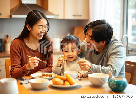 與全家人一起享用友好的晚餐 125674700