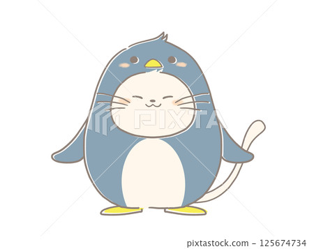 一隻穿著企鵝服裝的貓的插圖 125674734