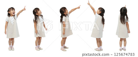 Girl pointing at white background with whole body - 5 angles Girl pointing at white background with whole body - 5 angles 125674783