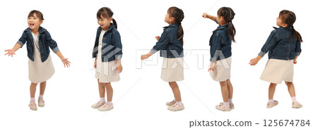 一個孩子在白色背景上玩他的整個身體 125674784