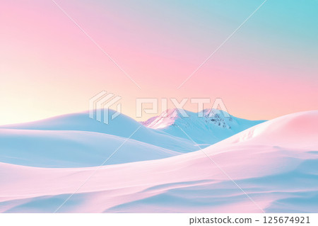 Serene snowy mountain landscape at sunrise with pink and blue sky in winter, AI Generative Serene snowy mountain landscape at sunrise with pink and blue sky in winter, AI Generative 125674921