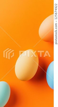 Colorful easter eggs on vibrant orange background highlighting pastel hues and minimalist design, AI Generative 125674922