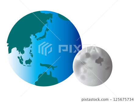 地球和月亮的插圖 125675734