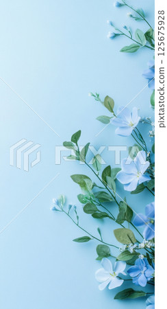 Delicate blue flowers arranged on light blue background highlighting nature's elegance, AI Generative 125675928