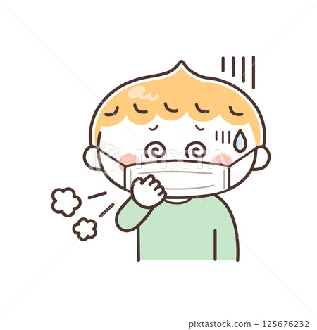 Illustration of a boy coughing while wearing a mask Illustration of a boy coughing while wearing a mask 125676232