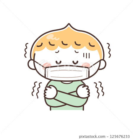 戴著面具瑟瑟發抖的男孩的插圖 125676233