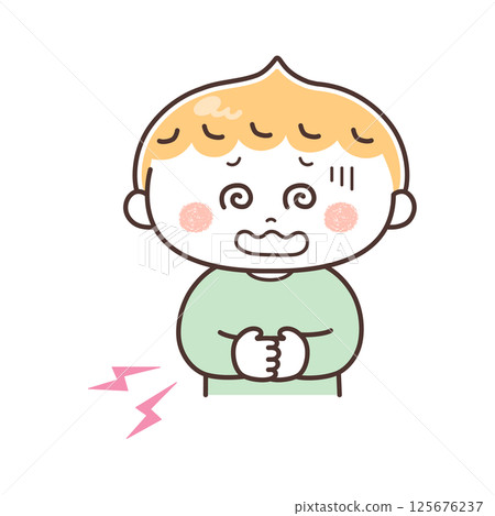 Illustration of a boy who has a stomachache 125676237