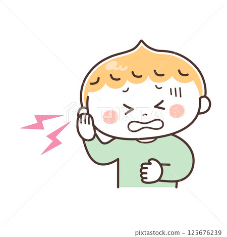 一個耳朵痛的男孩的插圖 125676239