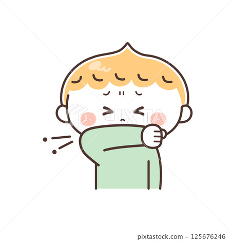 一個男孩咳嗽時摀住嘴巴的插圖 一個男孩咳嗽時摀住嘴巴的插圖 125676246