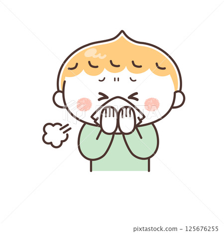 Illustration of a boy blowing his nose 125676255