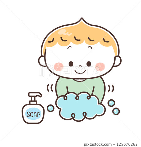 Illustration of a boy washing his hands Illustration of a boy washing his hands 125676262