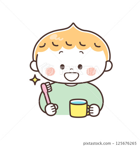 Illustration of a boy brushing his teeth Illustration of a boy brushing his teeth 125676265