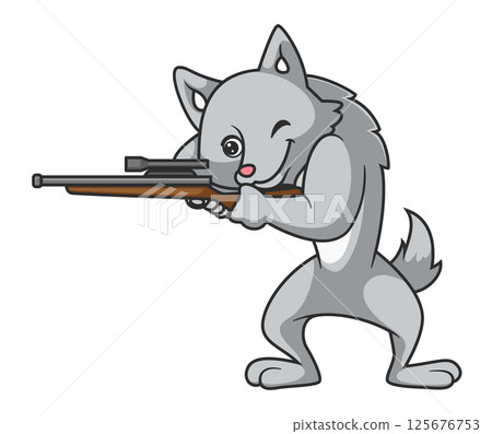 wolf holding hunting rifle in standing pose of illustration wolf holding hunting rifle in standing pose of illustration 125676753
