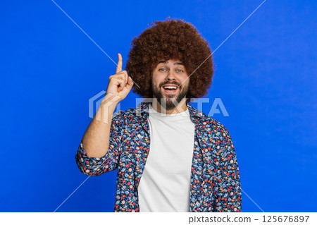 Inspired Caucasian man having good idea plan startup showing inspiration motivation Eureka gesture 125676897