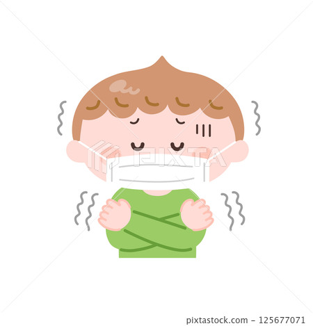 戴著面具瑟瑟發抖的男孩的插圖 125677071
