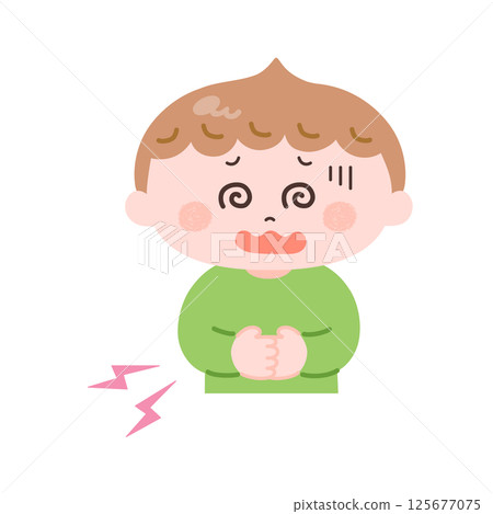 Illustration of a boy who has a stomachache Illustration of a boy who has a stomachache 125677075