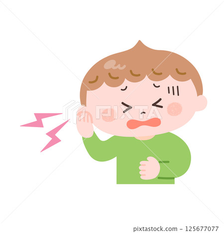 一個耳朵痛的男孩的插圖 125677077