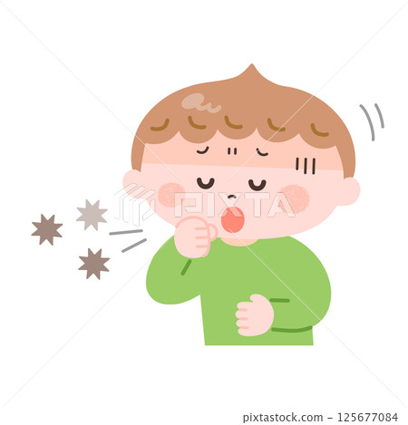 Illustration of a boy coughing 125677084