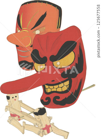 Japanese folk toys: Tengu mask, sumo doll Japanese folk toys: Tengu mask, sumo doll 125677558