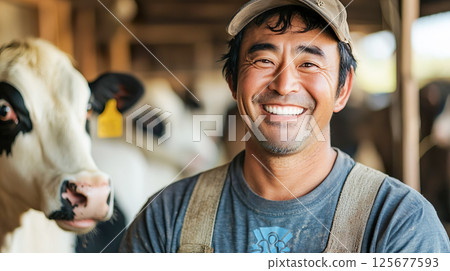 A middle-aged man, a dairy farmer, smiling cheerfully 125677593