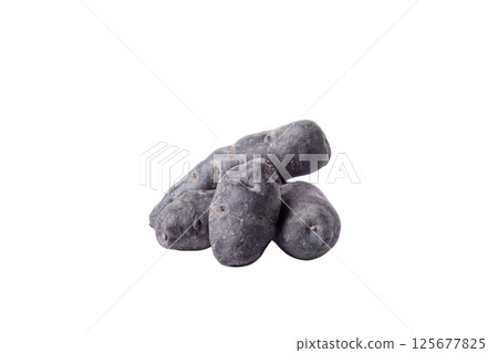 Concept of unusual vegetable - purple potato vegetable, isolated on white background Concept of unusual vegetable - purple potato vegetable, isolated on white background 125677825