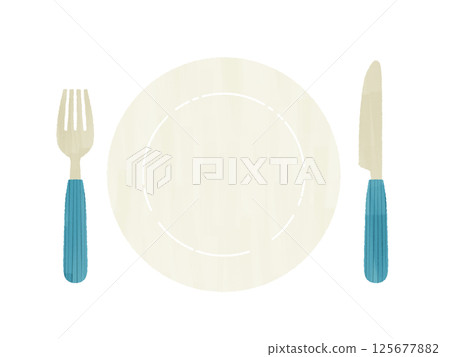 Plate, fork and knife - gouache Plate, fork and knife - gouache 125677882