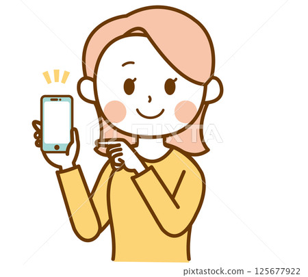 一位女士指著智慧型手機的插圖 125677922