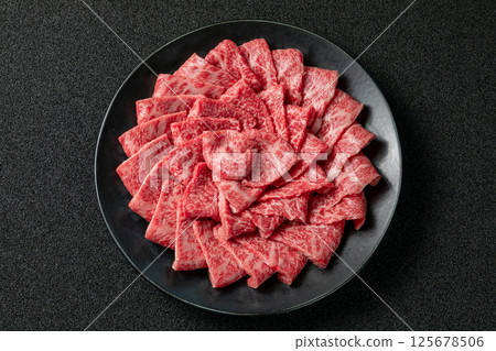 牛肉，黑毛和牛，裡肌肉，切片 125678506