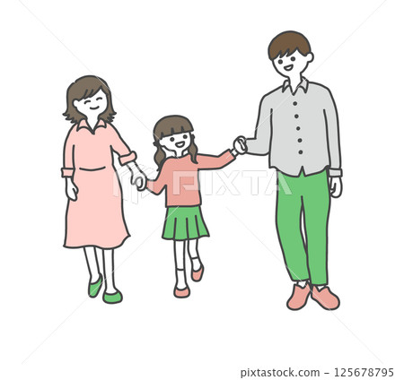 三位家長和孩子手牽手 125678795