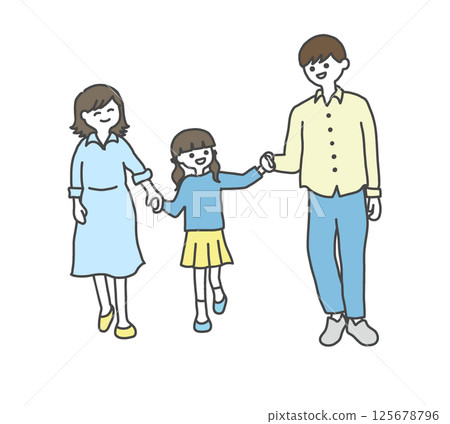 三位家長和孩子手牽手 三位家長和孩子手牽手 125678796