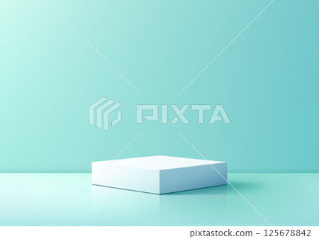 3D white reflective platform mockup on light teal background modern minimal product display showcase 125678842