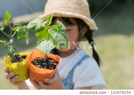 Girl holding vegetable seedlings Girl holding vegetable seedlings 125679250