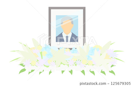 Illustration of a funeral portrait and offering flowers Illustration of a funeral portrait and offering flowers 125679305