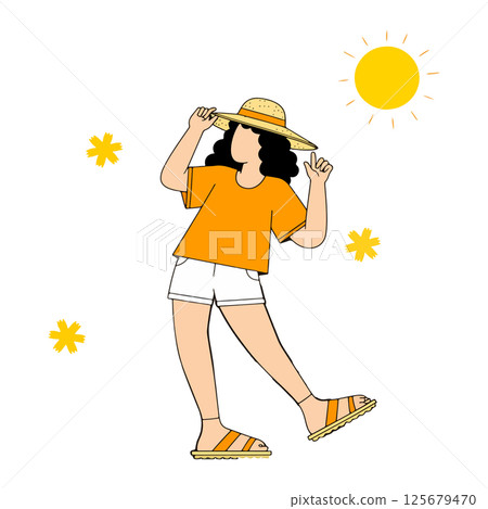 Woman in Summer Outfit with Sun 125679470